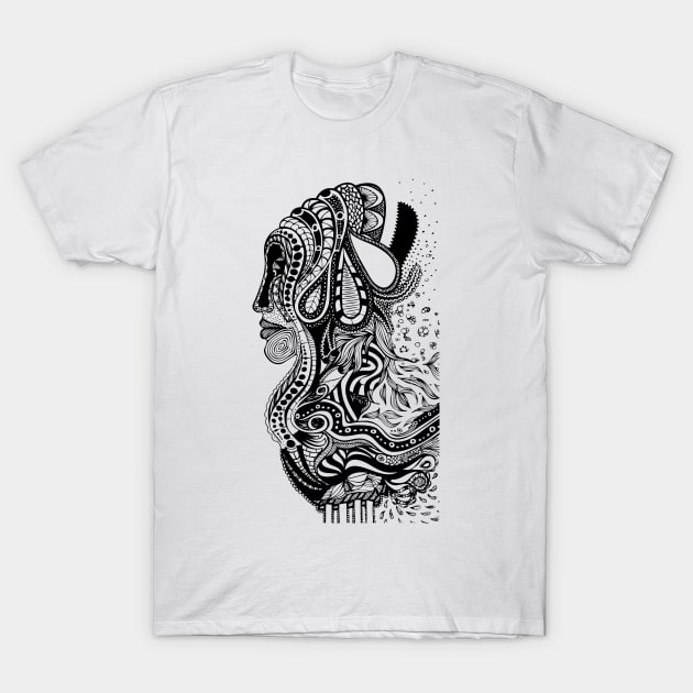 Calm Madness Doodle Black T-Shirt by Mijumi Doodles